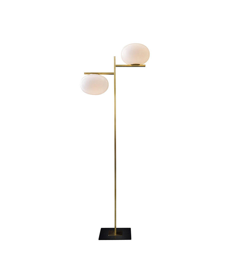 Alba Dobbelt Gulvlampe Messing/Opal - Oluce Billede af Alba Dobbelt Gulvlampe Messing/Opal - Oluce