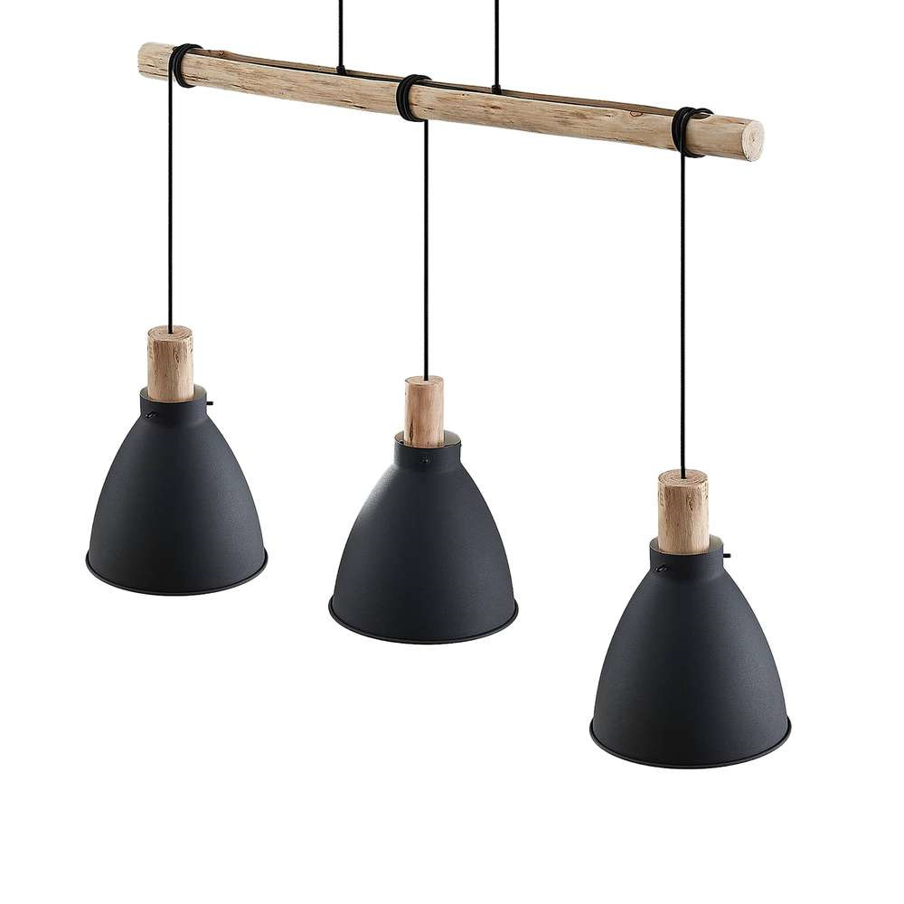 Lindby – Trebale 3 Taklampa Black/Wood