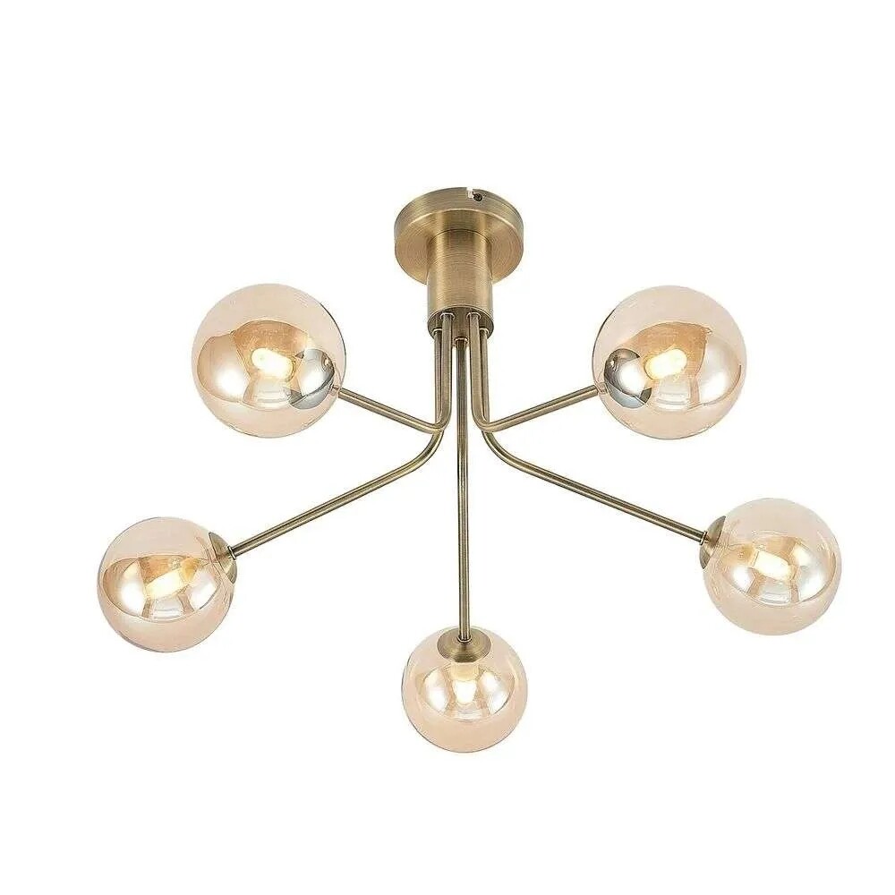 Lucande – Wynina 5 Plafond Brass/Amber