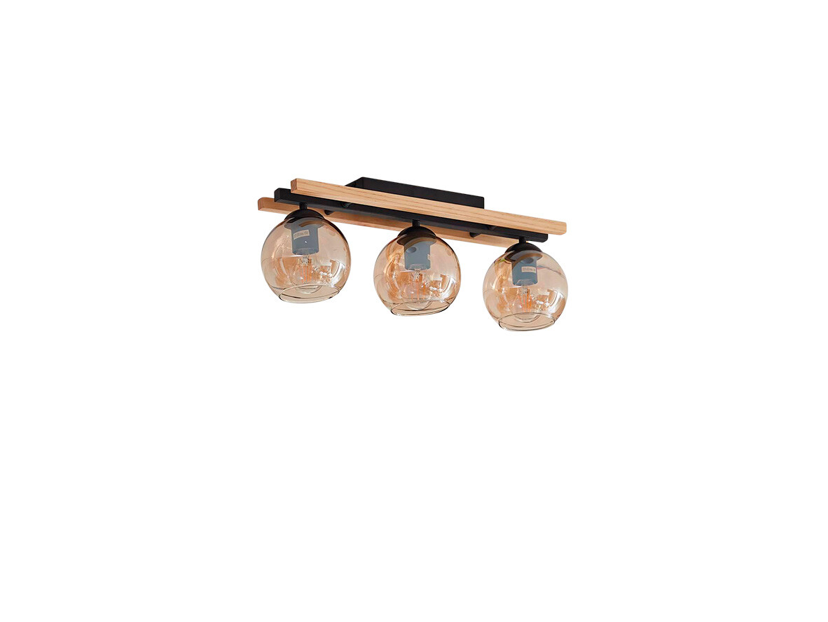 Lindby – Maite 3 Plafond Black/Wood/Amber