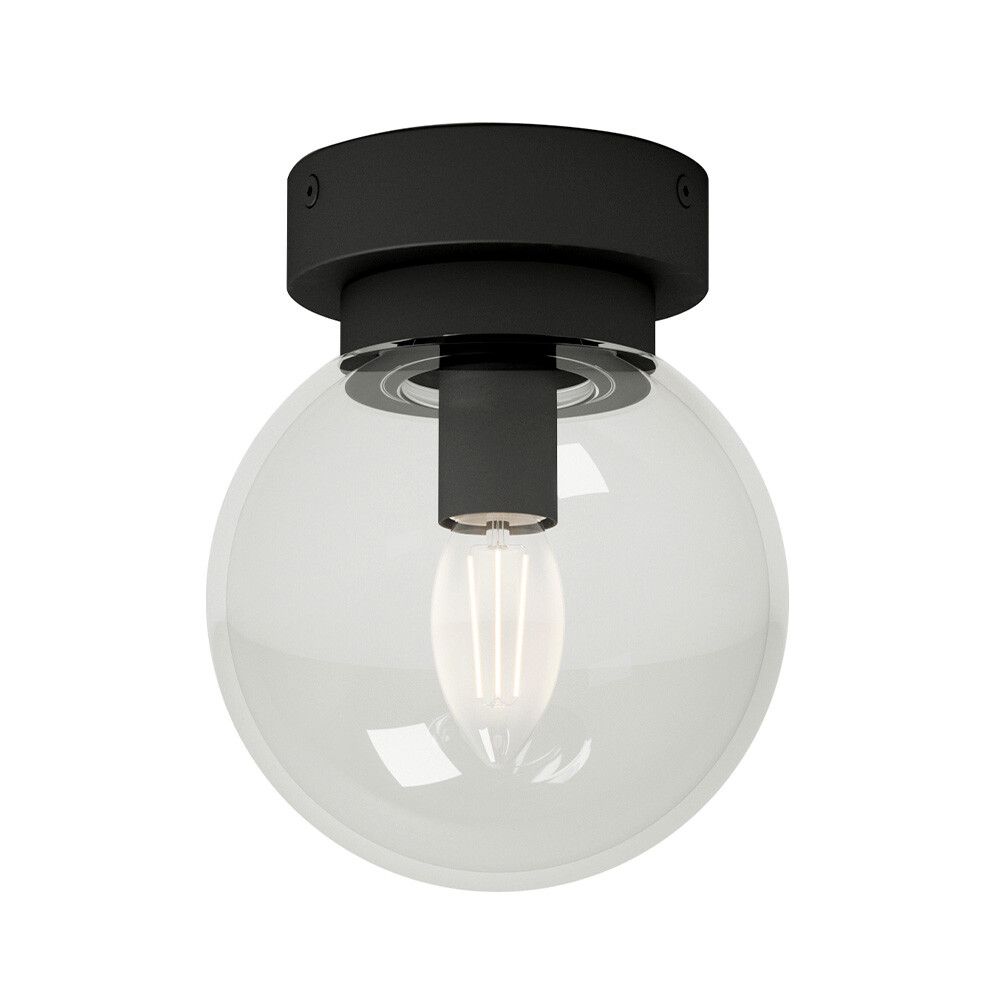 Lucande Badolo loftslampe, sort, glas, Ø 15 cm, IP44