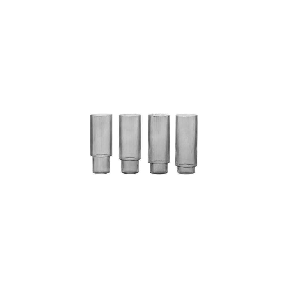 ferm LIVING – Ripple Long Drink Glasses Set of 4 Smoked Grey