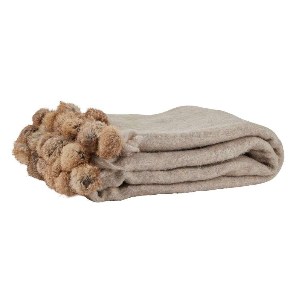 Margit Brandt – MB Throw Wool w/Rabbit Pom Pom Beige