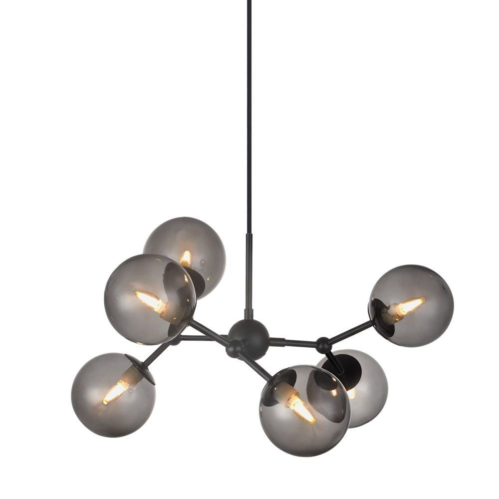 Atom, Pendel lampe, 6 x LED by Halo Design (D: 57 cm. x H: 28 cm., Sort/Smoke)