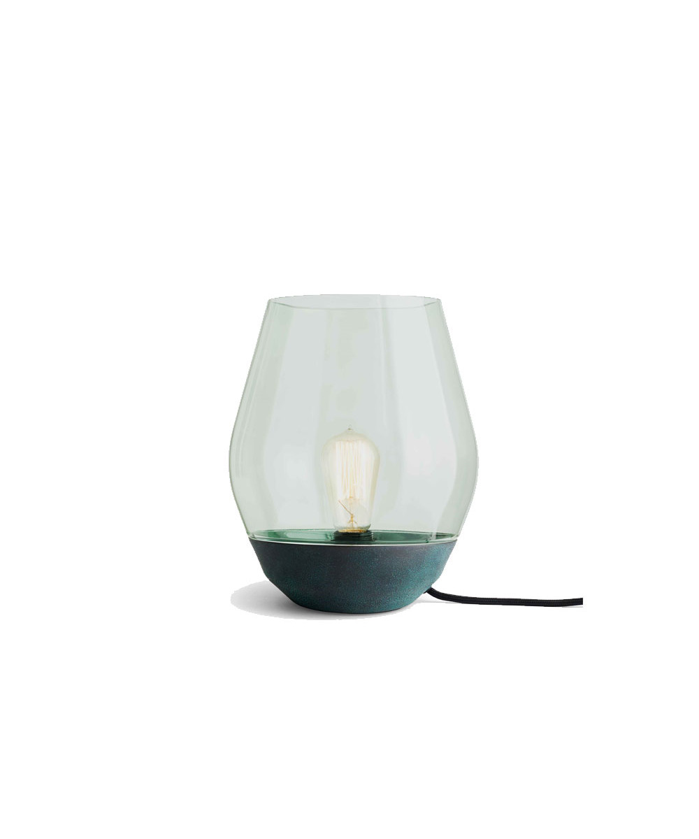 New Works - Bowl Bordlampe Verdigrised Copper/Light Green Glass