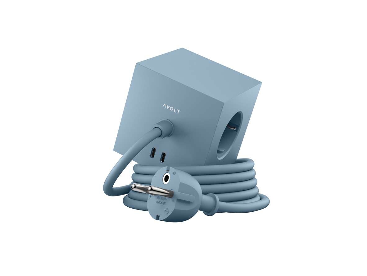 Avolt Stikdåser - Square 1 w/30W Dual USB-C & Magnet 1,8m Shark Blue Avolt