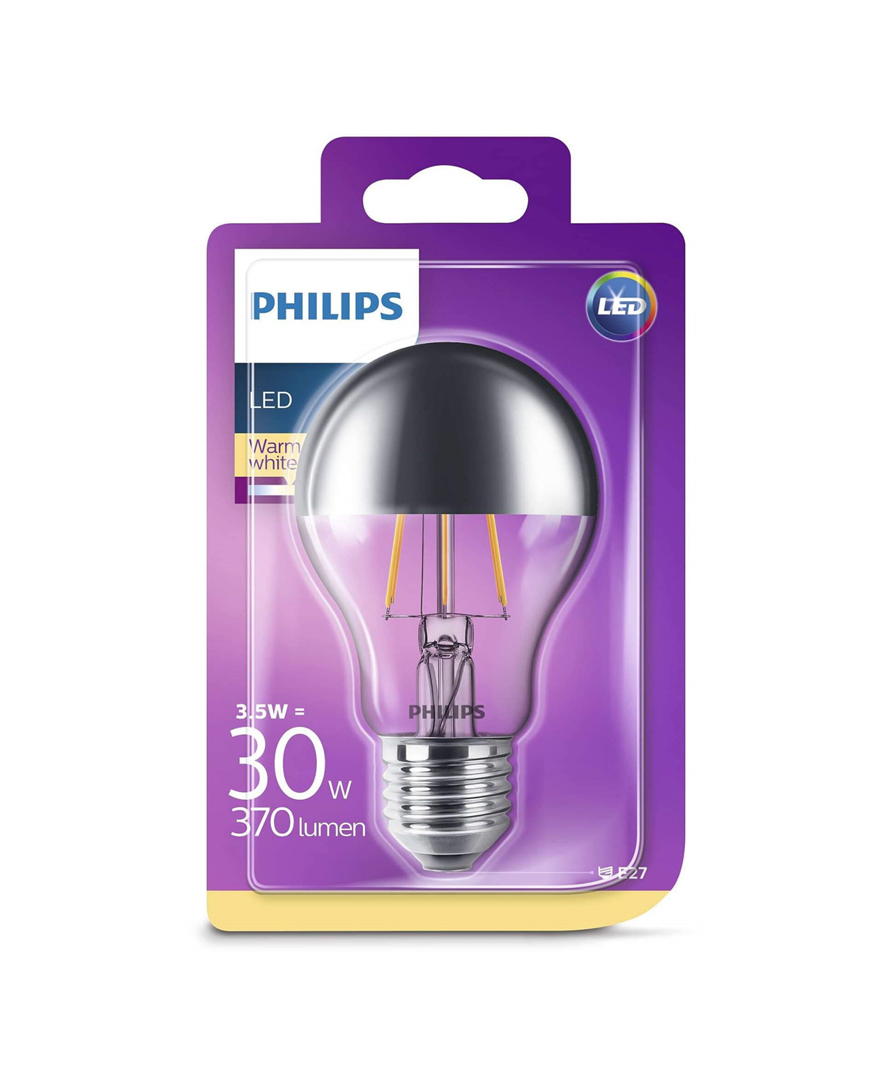 Pære Led 3,5W Filament Topforspejlet (370Lm) E27 Philips