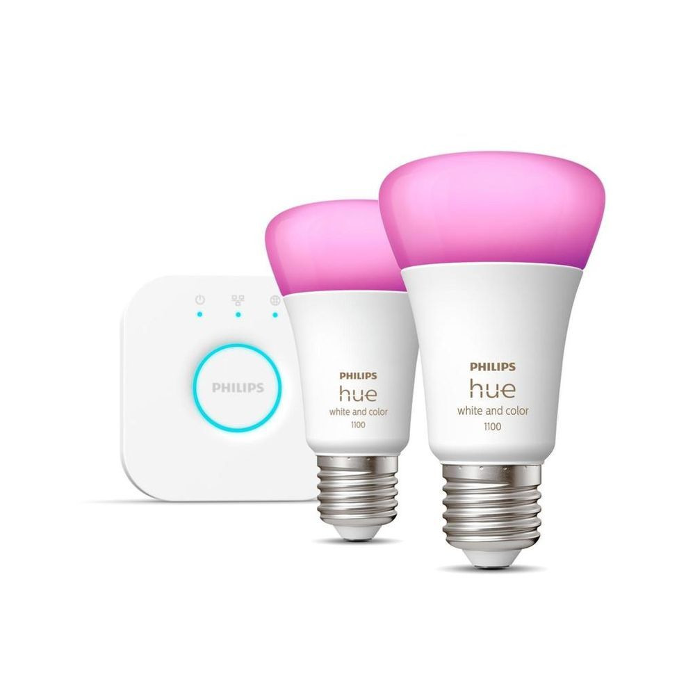 Philips Hue Color 9W Bluetooth 2x Pære & 1x Bridge E27